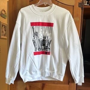 Gildan White Crewneck Sweater with NY Graphic